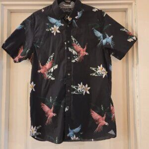 Ted Baker London Mens Tropical Floral Birds Short Sleeve Button Down Shirt Large